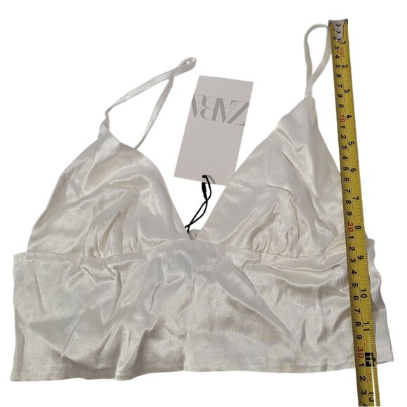 Zara Women's Cream Satin Triangle Bralette Crop Top Size Small - Picture 8 of 8